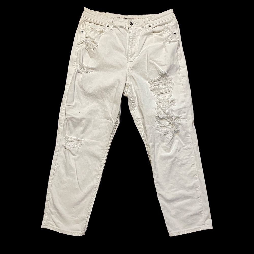 American eagle Stretch Mom Jean white pants high waisted ripped distressed